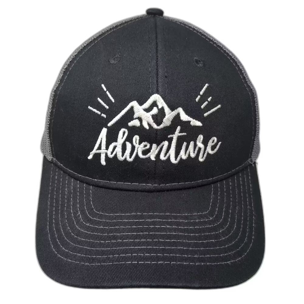 HTT HeadtoToe Trucker Hat Black Gray OS Adventure Mountain Embroidered Mesh